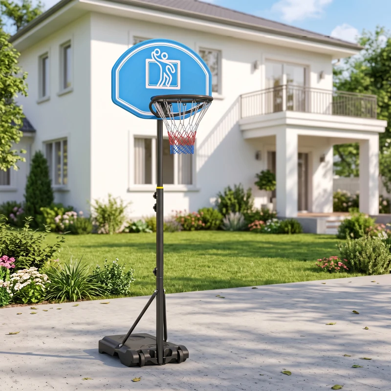 HOMCOM Canasta de Baloncesto para Exterior Altura Ajustable 160-210 cm con Ruedas y Base Rellenable 76x48x254 cm Negro