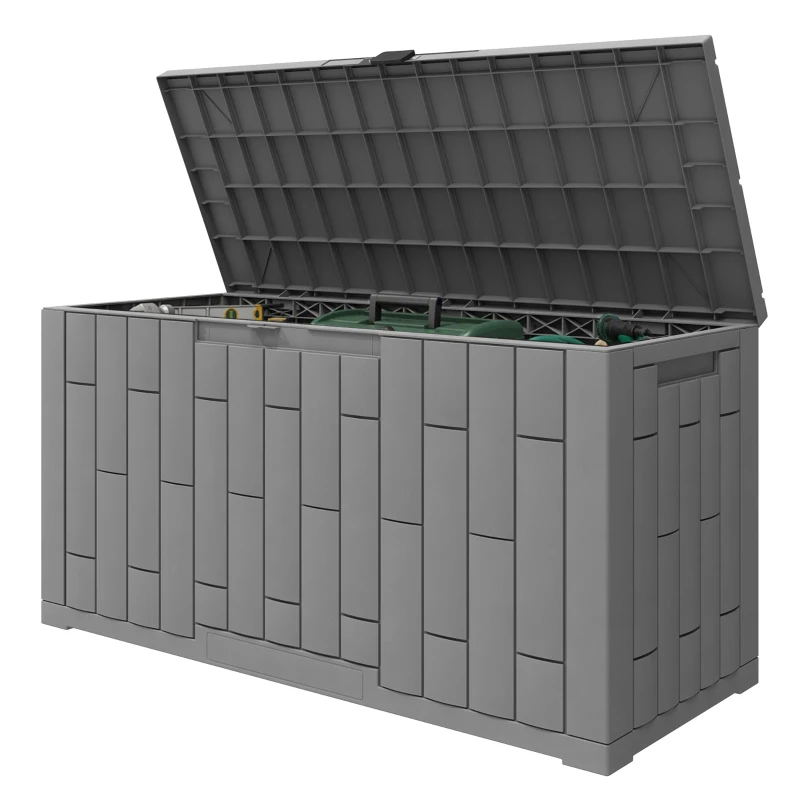 Outsunny Arcón Exterior Capacidad 227L Baúl de Almacenaje Exterior Resistente al Agua y a los Rayos UV con Cerradura Gris