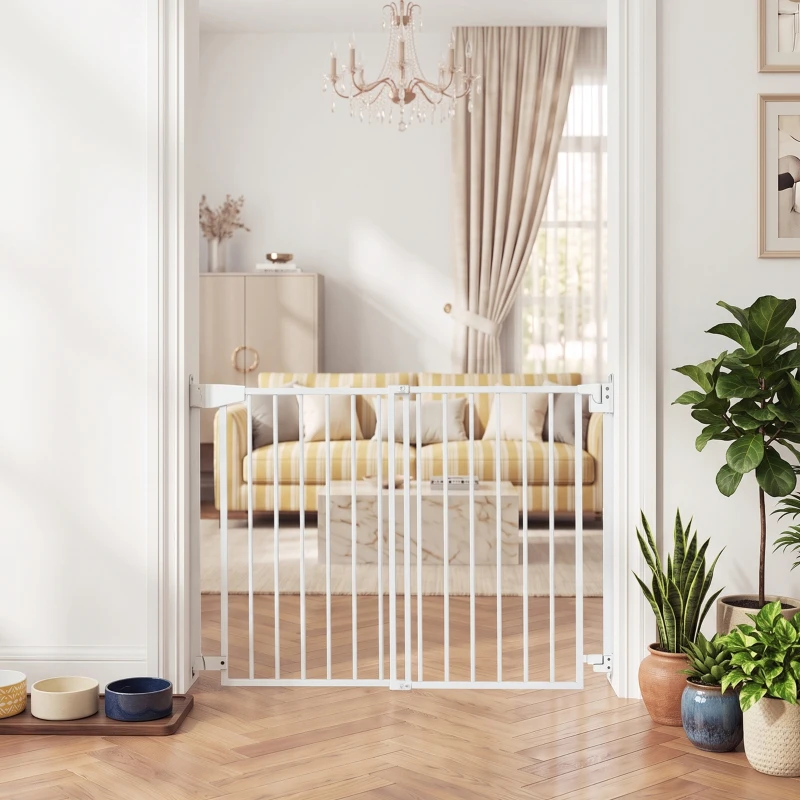 PawHut Barreira de Segurança para Cães e Crianças 72-108,5x76 cm para Porta e Escada, sem Barra Inferior, Fecho Automático