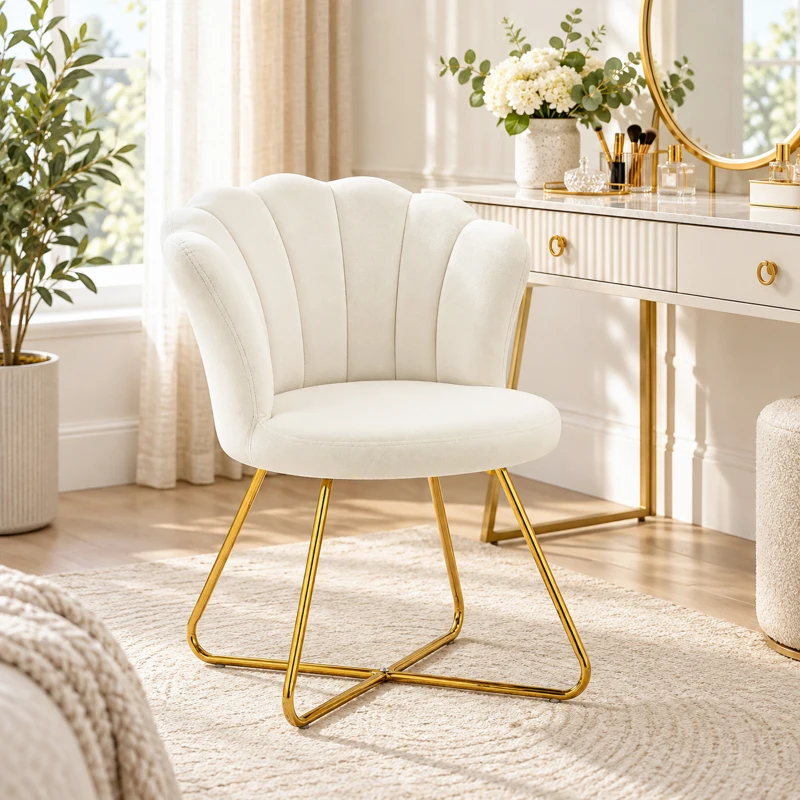 HOMCOM Fauteuil coquillage chaise coiffeuse fauteuil en velours fauteuil de salon avec pieds en acier 69 x 64 x 80 cm crème