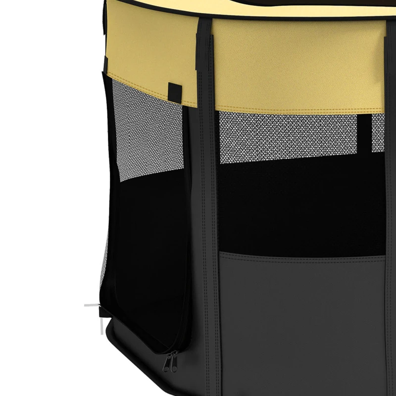 PawHut Parque plegable para mascotas parque para cachorros de tejido Oxford con ventanas y puertas bolsa de almacenamiento amarillo