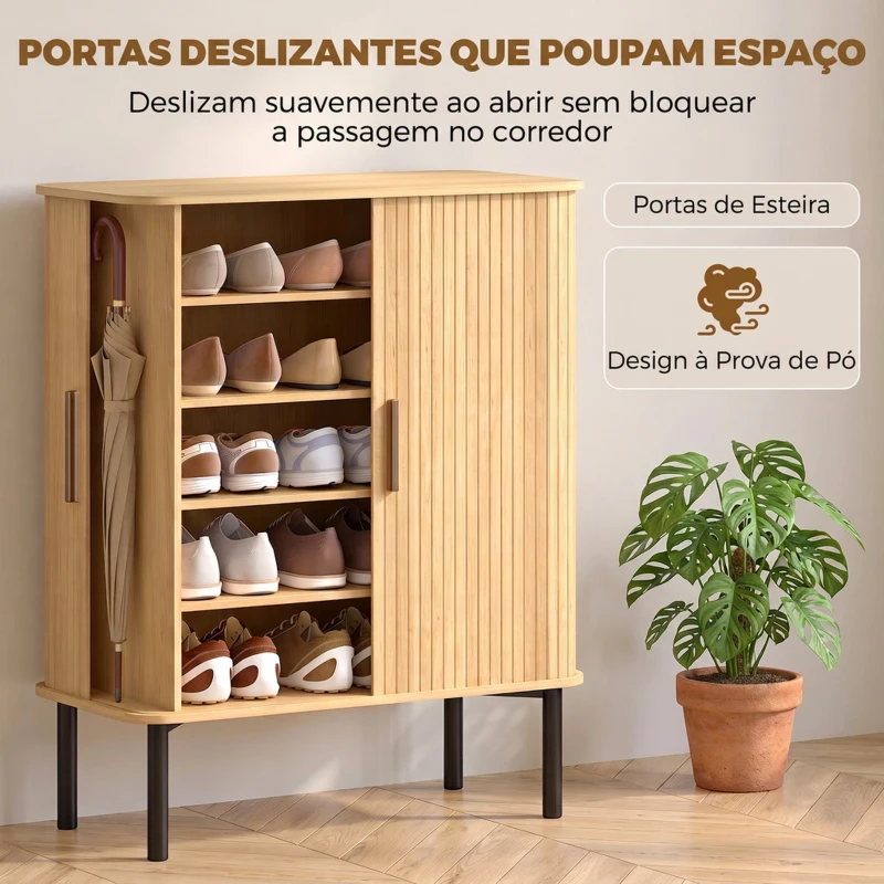 HOMCOM Sapateira de 5 Níveis com Portas Deslizantes para 15 Pares, Carvalho