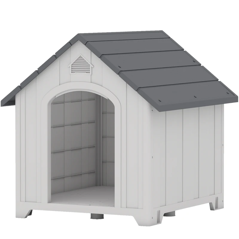 PawHut Caseta para perro de exterior, caseta de polipropileno impermeable y ventilada, suelo elevado 66x55x65cm gris claro