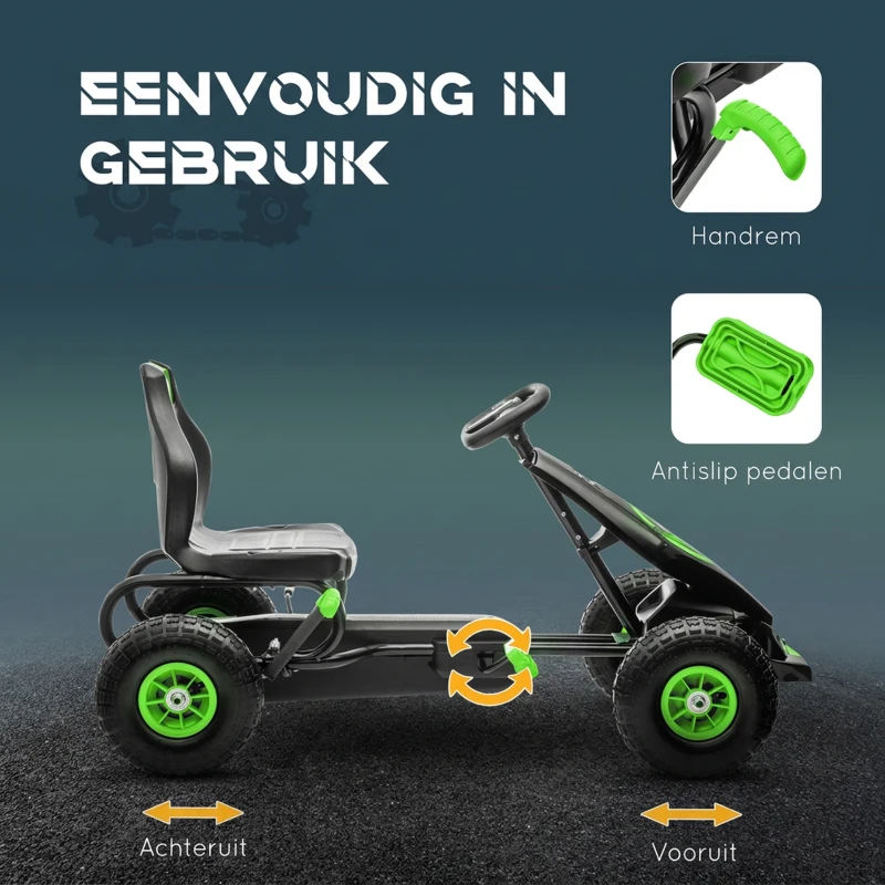 HOMCOM skelter, kindervoertuig met pedaal, pedaalauto, outdoor, groen+zwart(m-5)