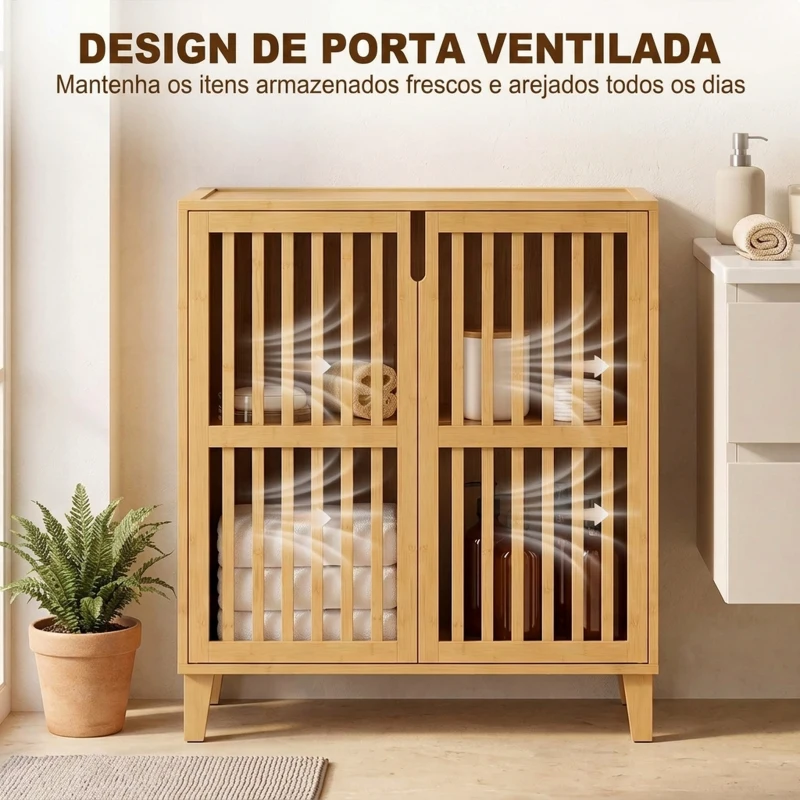 HOMCOM Armário Estreito em Bambu com Prateleira Ajustável e Portas Ventiladas para Casa de Banho, Cozinha ou Hall de Entrada, Natural