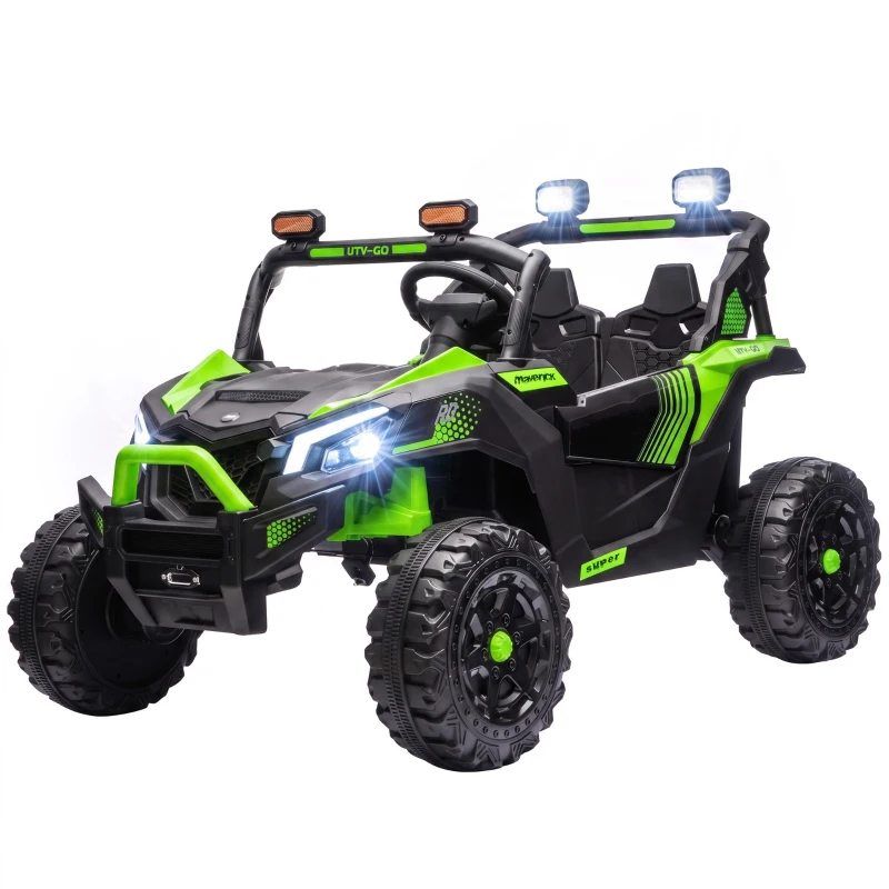 AIYAPLAY UTV elétrico infantil 24 V de 2 lugares com 2 motores de 120 W, comando à distância e suspensão às 4 rodas, verde