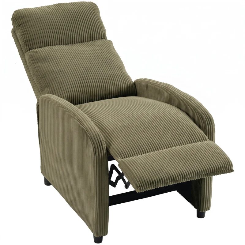 HOMCOM Sillón Relax Reclinable de Pana hasta 135° Reposapiés Respaldo Alto Acolchado Grueso Montaje Fácil Verde Oscuro