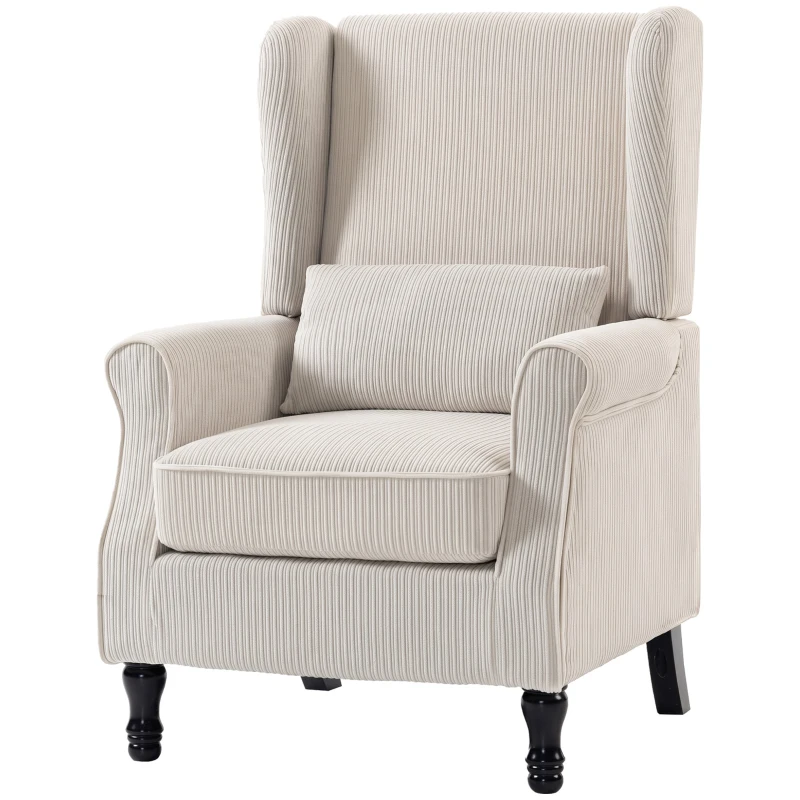 HOMCOM Sillón de Salón, Sillón Auxiliar Moderno en Terciopelo Acanalado con Respaldo Alto con Orejas, Cojín Lumbar, Beige