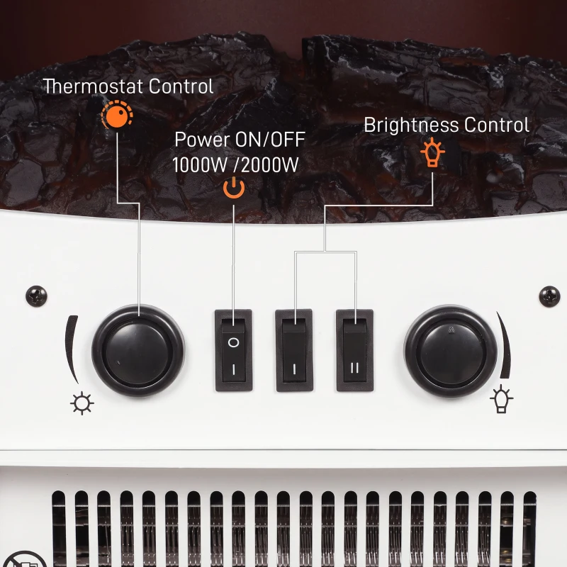 HOMCOM 900W/1800W Freestanding Electric Fireplace, Room Heater with Adjustable Artificial Flame, 3-Sided Tempered Glass, White
