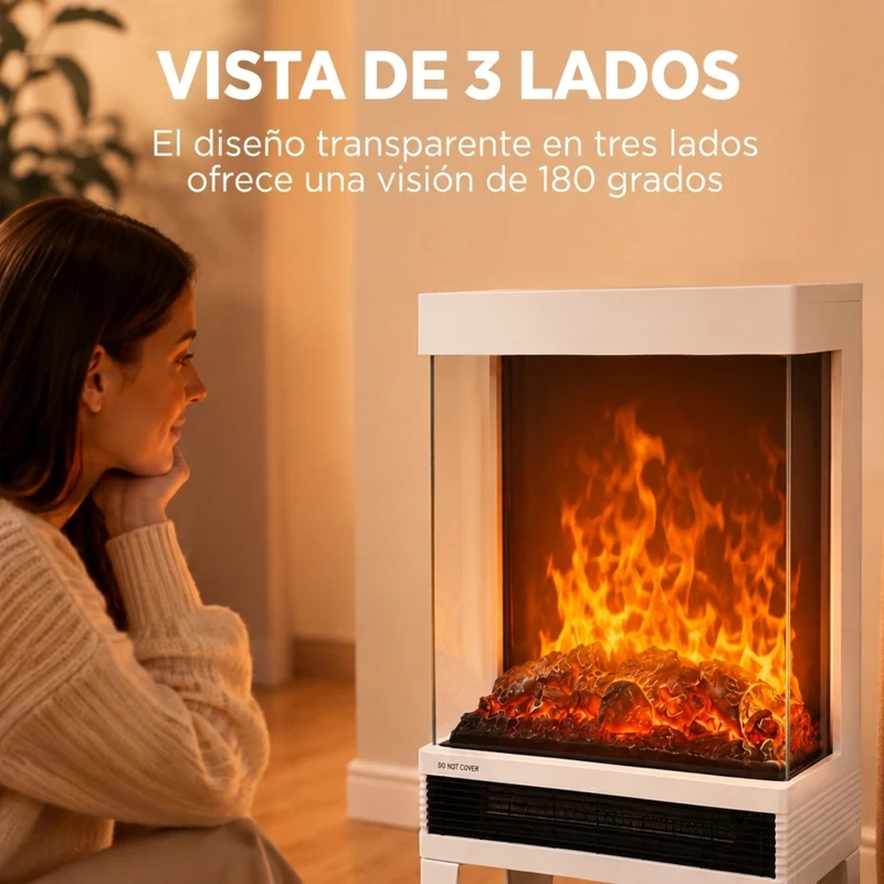HOMCOM Chimenea Eléctrica 1000/2000W Calentador de Chimenea con Llama LED Ajustable hasta 15-20 m² 40,5x20x62 cm Blanco