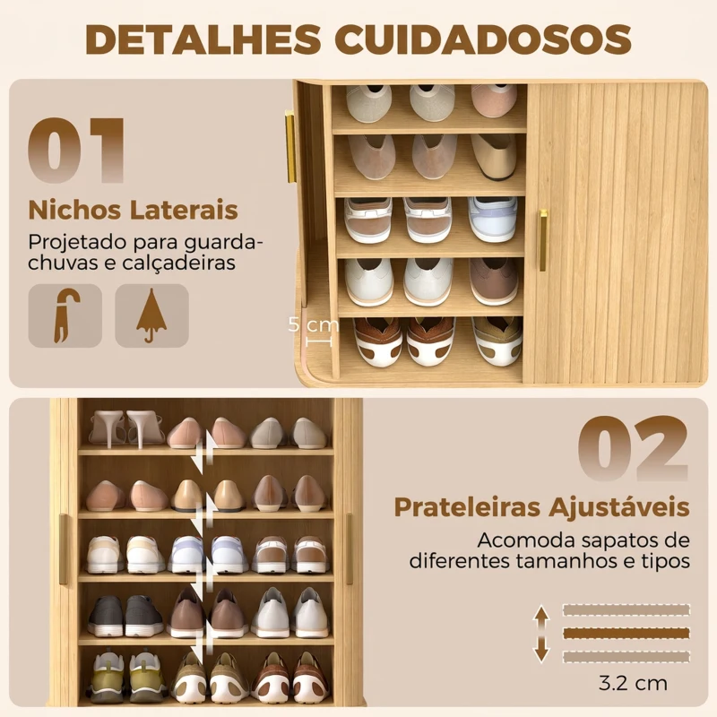 HOMCOM Sapateira de 5 Níveis com Portas Deslizantes para 15 Pares, Carvalho