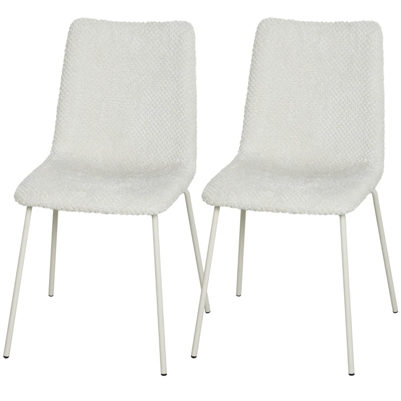 HOMCOM Pack de 2 Sillas de Comedor de Terciopelo con Asiento Respaldo Acolchado y Patas Metálicas Blanco