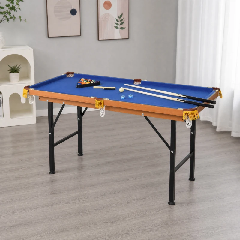 HOMCOM Inklapbare mini-biljarttafel met 2 keuen, 16 ballen, krijt, driehoek en accessoires, 140 x 63 x 75 cm