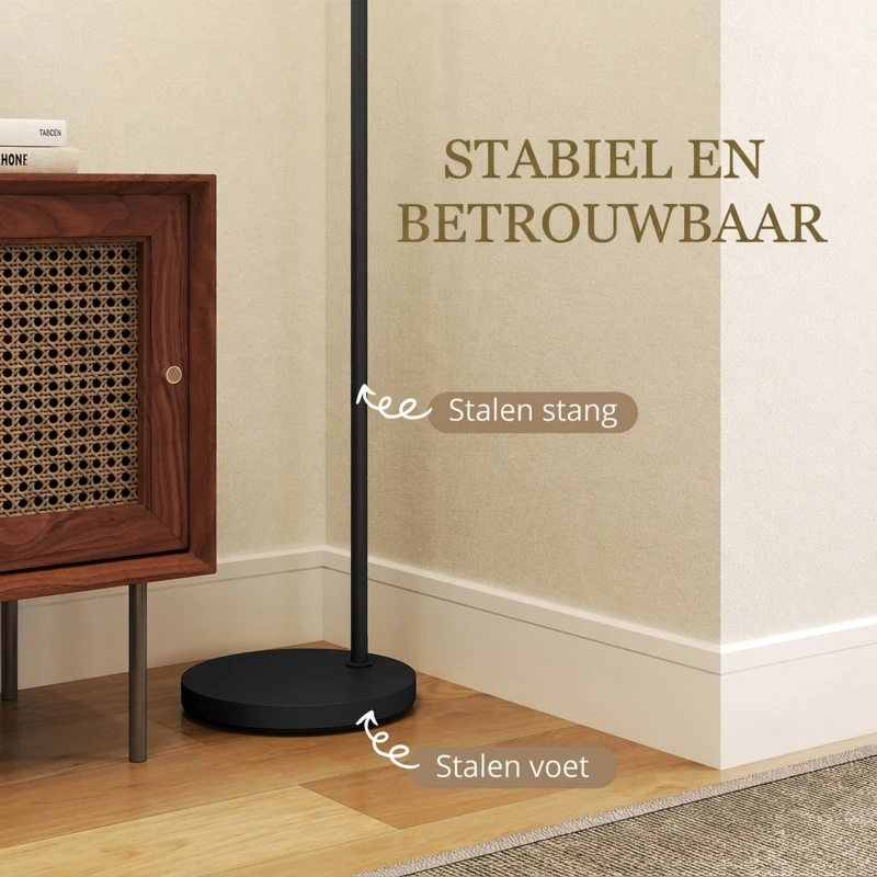 HOMCOM vloerlamp met E27-fitting, zwart met witte stoffen lampenkap, voetschakelaar, ijzer, 47 x 37 x 153 cm