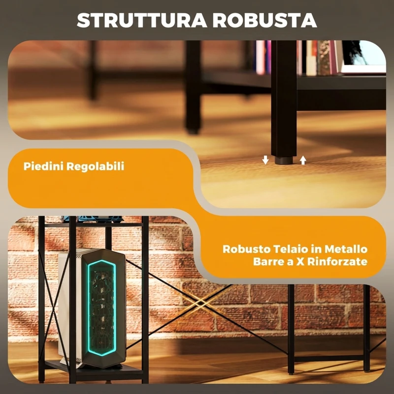 HOMCOM Scrivania Angolare per Computer con Prese Elettriche e Doppio Supporto per Monitor, 137x140cm, Nero