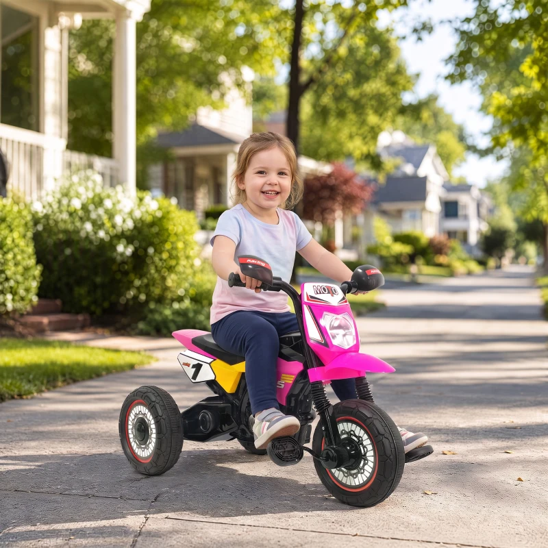 HOMCOM Triciclo Infantil Moto Cross Efectos Musicales y Luminosos Baúl de Almacenamiento Rosa