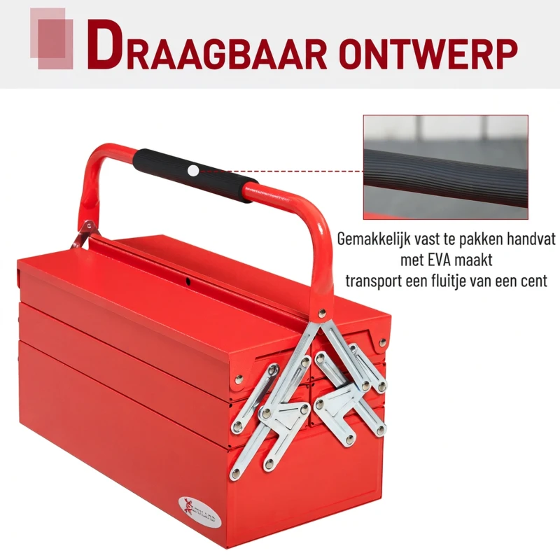 DURHAND gereedschapskist gereedschapskoffer 5-vaks staal 45 x 22,5 x 34,5 cm