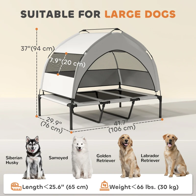 PawHut Cama para Perros con Cubierta de 3 Lados Removible, en Poliéster y Acero, 106x76x94 cm, Gris Claro y Negro