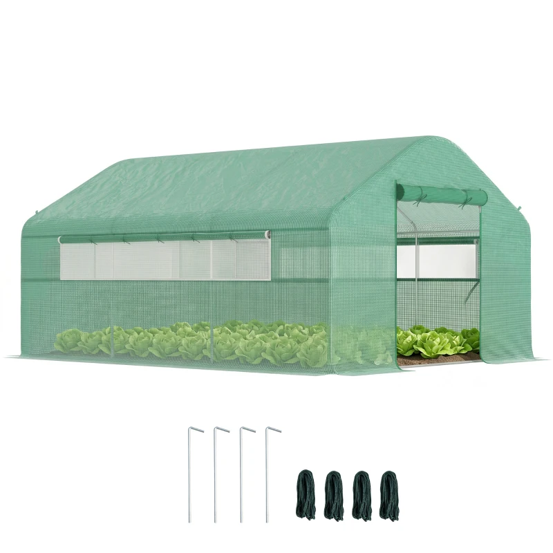 Outsunny Serre de jardin 4 x 3 x 2m avec portes enroulables et grandes fenêtres, serre tunnel de jardin, vert