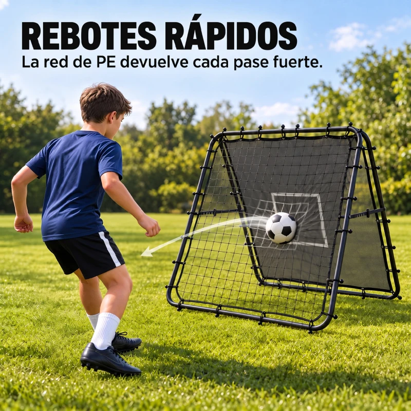 SPORTNOW Red de Rebote de Fútbol Plegable de Doble Cara con 5 Ángulos Ajustables 36 Cuerdas Elásticas 120x99,5x111,5 cm Negro