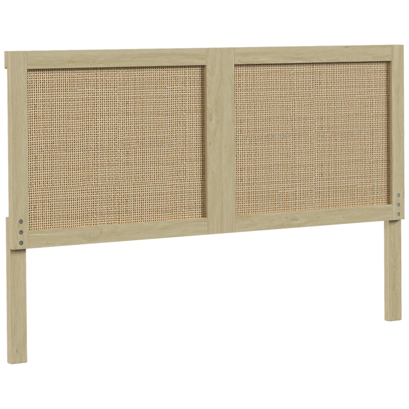 HOMCOM Cabecero de Cama de Ratán Bohemio 140 cm Cabezal de Cama Cabecero para Dormitorio Roble