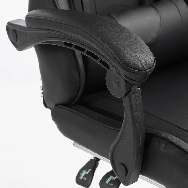 HOMCOM Silla Gaming Ergonómica con Cojín Lumbar Masajeador, Silla Gaming Reclinable en Cuero Sintético, Negro