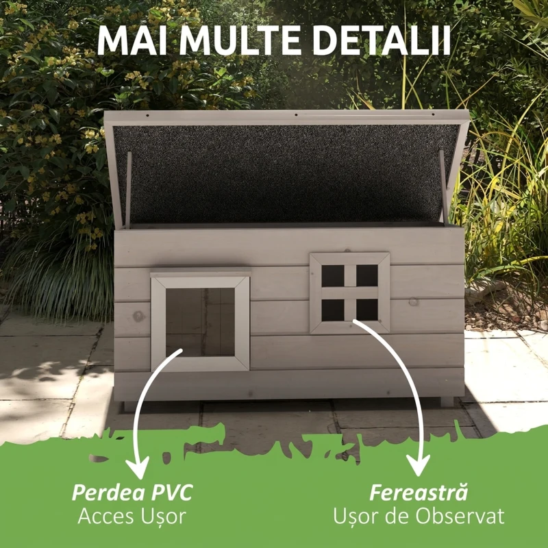 Pawhut Casa din lemn pentru pisici cu acoperis de asfalt, 87x52x44cm, Gri