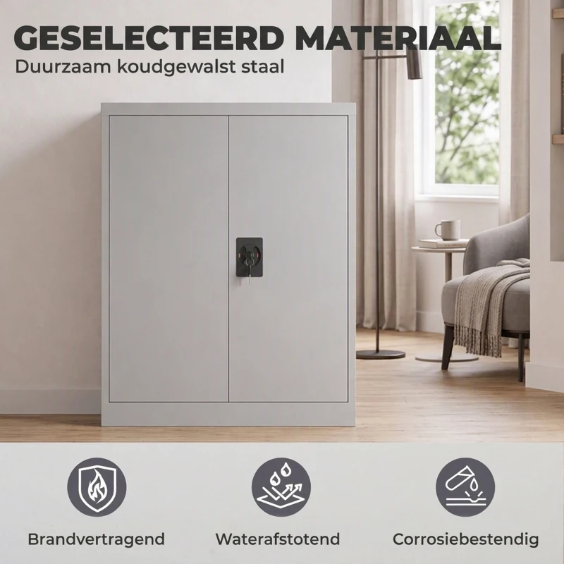 Vinsetto Stalen archiefkast met verstelbare plank en slot voor werkkamer of woonkamer, grijs