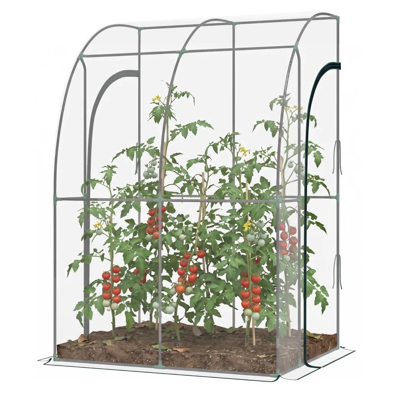 Outsunny Serre de Jardin adossée serre adossée 2 portes zippées enroulables acier PVC transparent