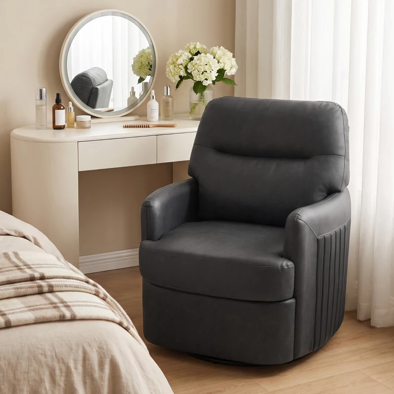 HOMCOM 360° Swivel Accent Chair, Modern Armchair with Thick Cushion, PU Leather Upholstered, Dark Grey