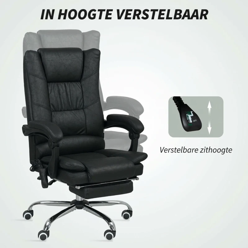 Vinsetto Massagestoel Bureau met Massagefunctie, incl. Voetensteun, Verstelbaar, 64 cm x 70 cm x 118 cm, Zwart(m-5)