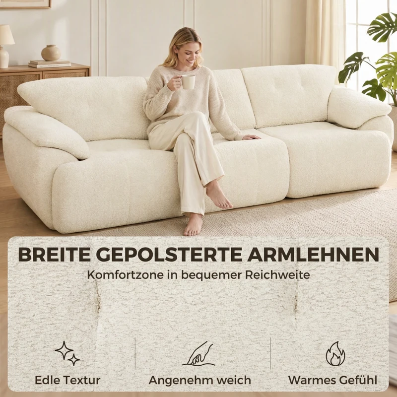 HOMCOM 3-Sitzer-Sofa, 260 cm, Chenille, rahmenloses Modulsofa mit extra breiter, tiefer Sitzfläche, breiten Armlehnen