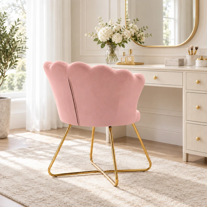 HOMCOM Polsterstuhl, Akzentstuhl mit Rückenlehne im Lotus-Design, Metallbeine, Rosa