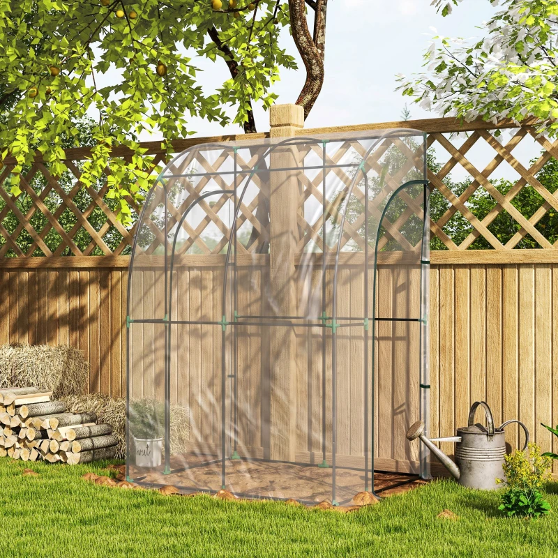 Outsunny Serre de Jardin adossée serre adossée 2 portes zippées enroulables acier PVC transparent