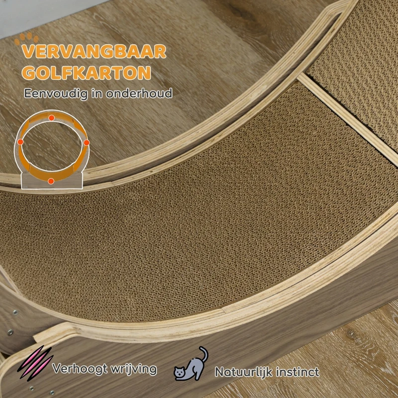 PawHut Kattenloopband, 91 cm, met Rem en Krabmat, Ideaal voor Gezonde Beweging van uw Kat, Walnoot