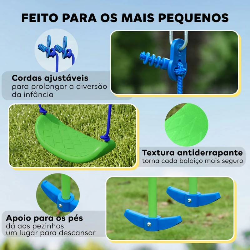 Outsunny Conjunto de Baloiços de Jardim com Altura Ajustável Baloiços para Crianças com Baloiço Duplo  280x140x178 cm Verde