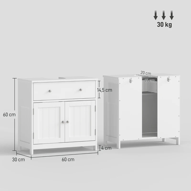 HOMCOM Mueble Bajo Lavabo Salvaespacio con Cajón y Armario, Blanco