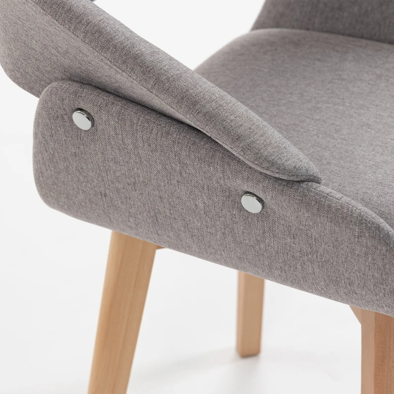 HOMCOM Lote de 2 Sillas de Comedor, Sillas de Cocina en Tejido Efecto Lino, Respaldo Curvado, Patas en Madera de Haya, Gris