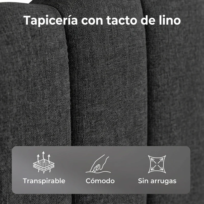 HOMCOM Cama Tapizada Doble 160x200 cm con Cabecero Acolchado Ajustable Láminas de Madera Fácil Montaje Gris Oscuro
