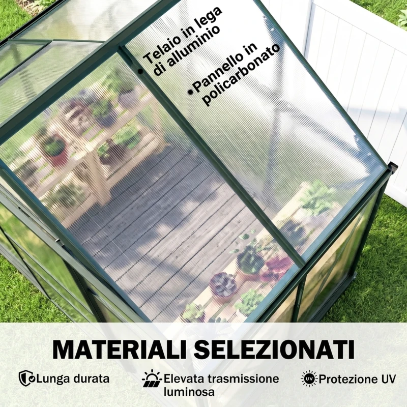 Outsunny Serra da Giardino in Policarbonato Anti UV con Finestra e Porta Scorrevole, 190x132x201cm