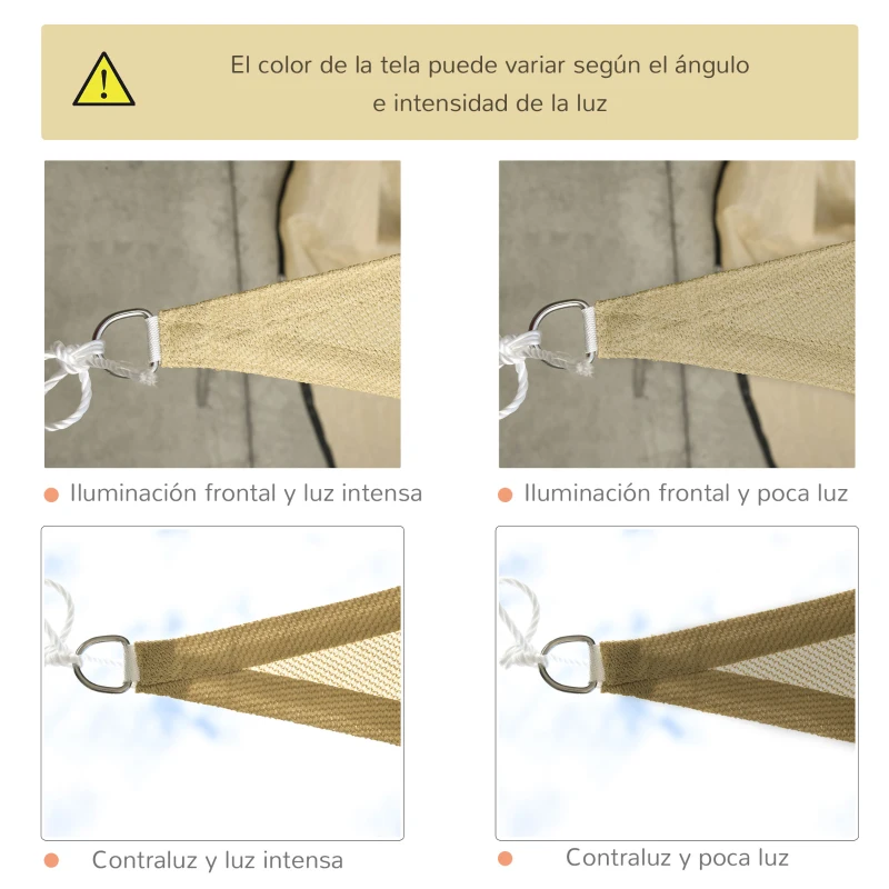 Outsunny Toldo Vela Triangular 3x3x3 m Vela de Sombra para Jardín Patio Terraza HDPE Anti UV y Transpirable Color Arena