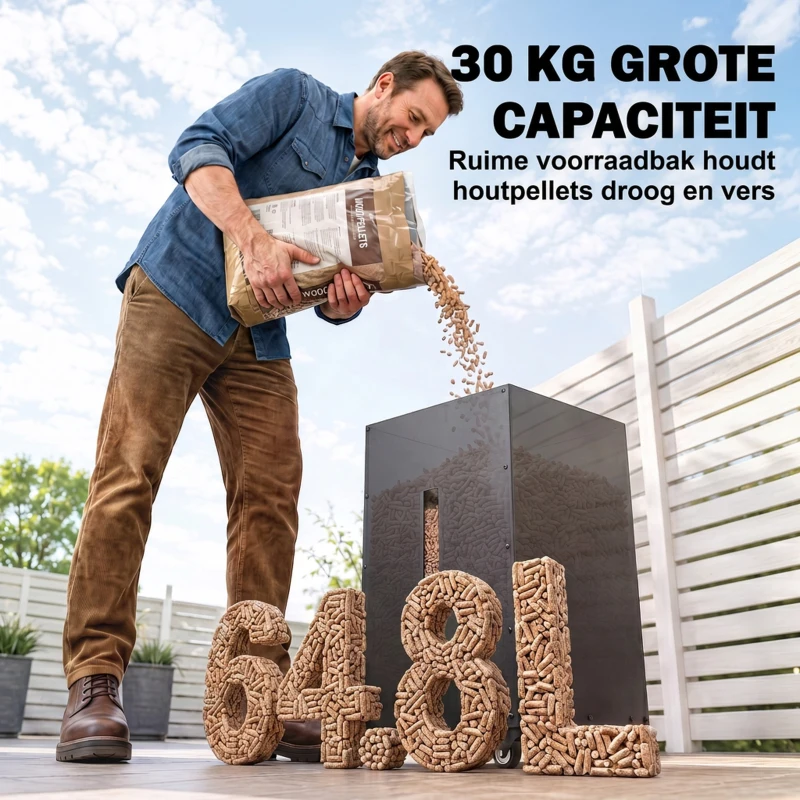 Outsunny Metalen pelletbak op wielen, 30 kg pelletopslag met zeef en kijkvenster, 36,5 x 36,5 x 61,5 cm