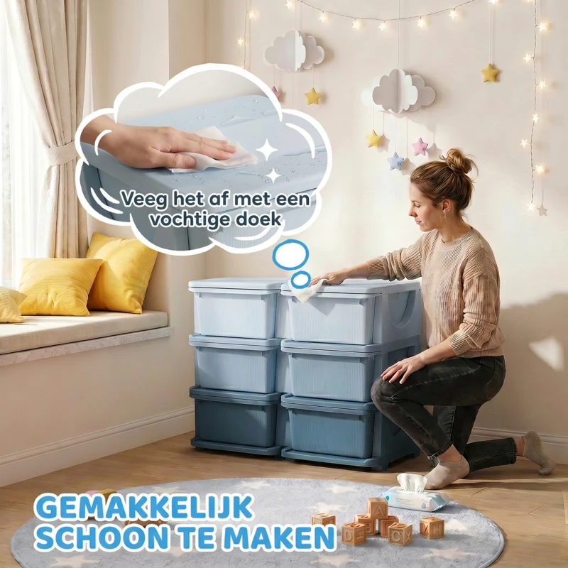 HOMCOM Opbergdoos voor Kinderen, Kinderopbergdoos, 3 Laden, Blauw