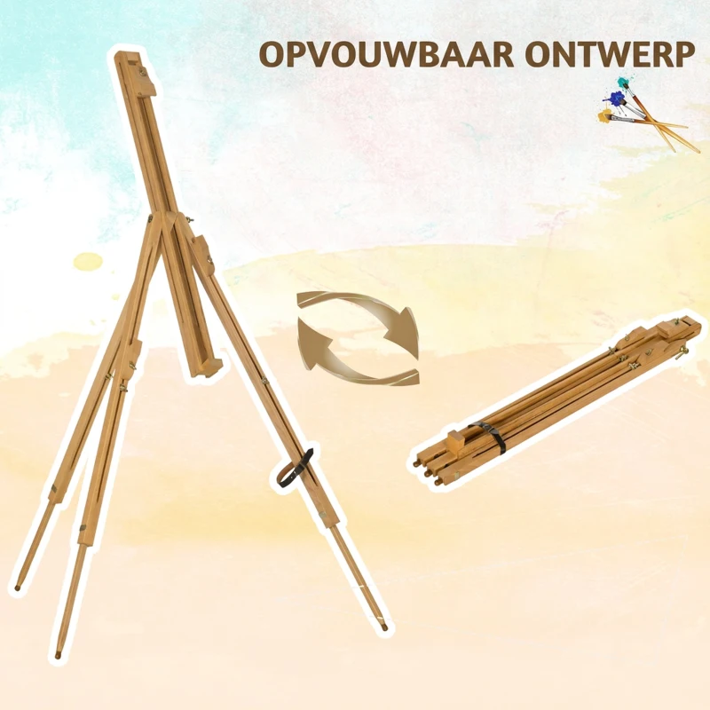 Vinsetto Houten schildersezel, natuurlijk beukenhout, in hoogte verstelbaar, inklapbaar.
