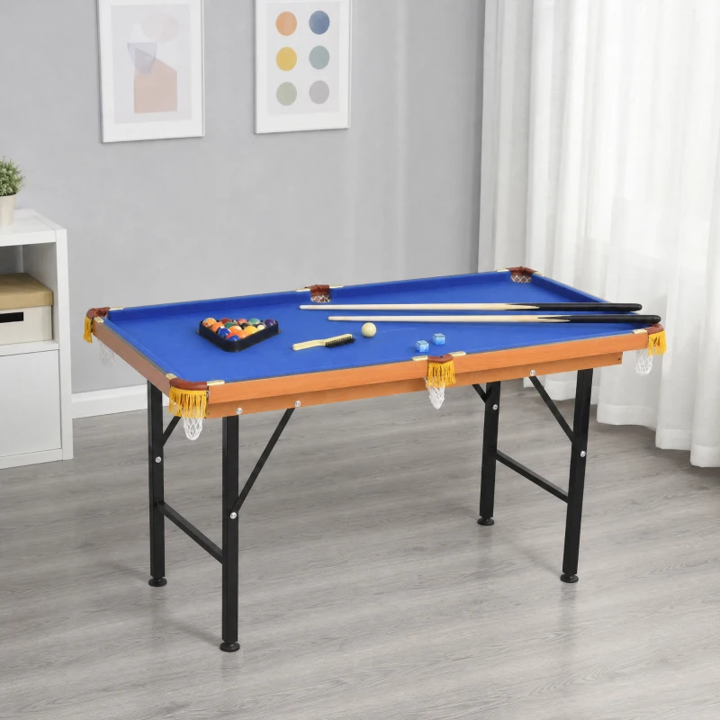 HOMCOM Inklapbare mini-biljarttafel met 2 keuen, 16 ballen, krijt, driehoek en accessoires, 140 x 63 x 75 cm