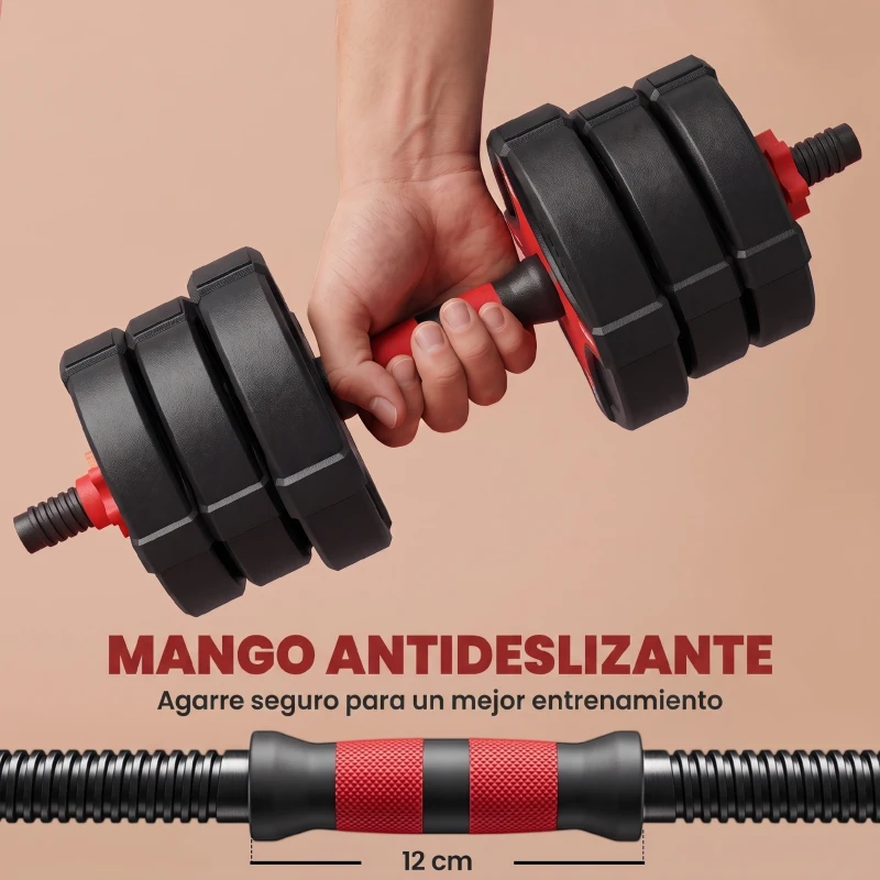 SPORTNOW Juego de Mancuernas Ajustables 25 kg 6 en 1 como Kettlebell Barra Mancuernas Soporte para Flexiones para Gimnasio Casa