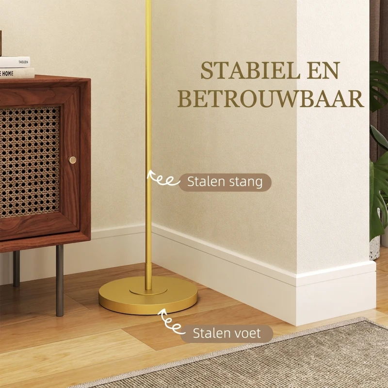 HOMCOM vloerlamp met voetschakelaar, stoffen lampenkap en staal, goud