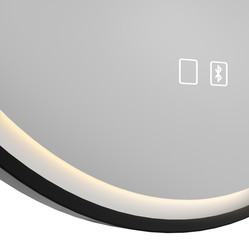HOMCOM Bathroom Mirror with LED Lights, 60cm Round LED Bathroom Mirror with 3 Colours Dimmable, Bluetooth, Anti-Fog, Black
