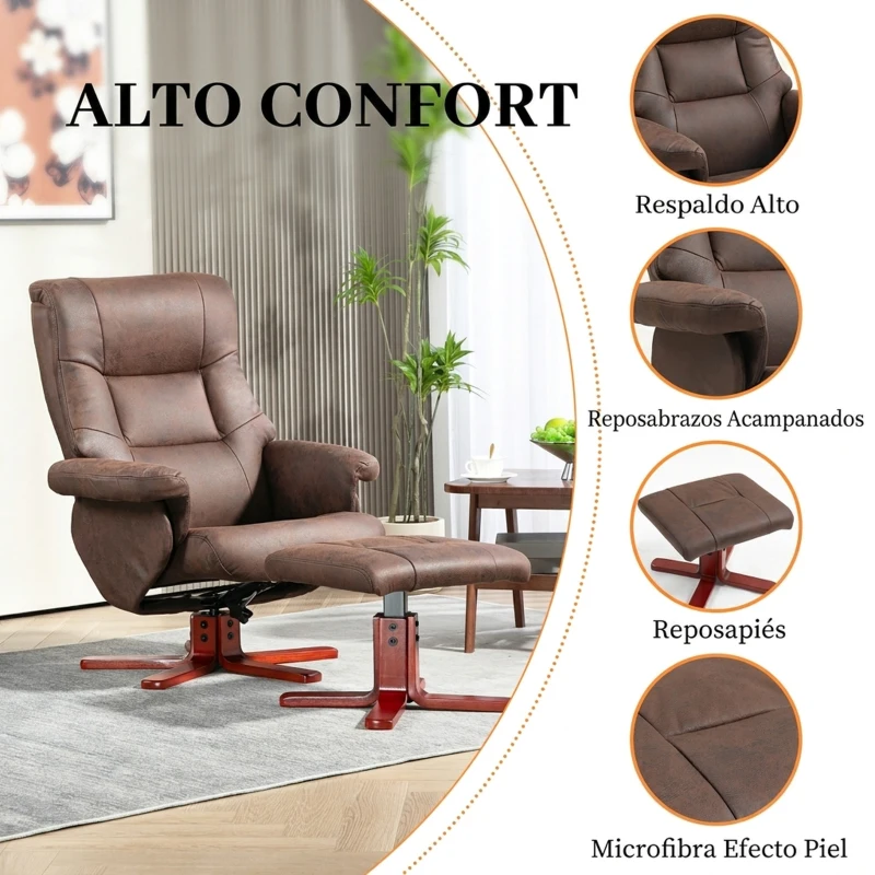 HOMCOM Sillón Relax Reclinable con Reposapiés Tapizado en Tejido Técnico Marco de Madera  Función Basculante Marrón Oscuro