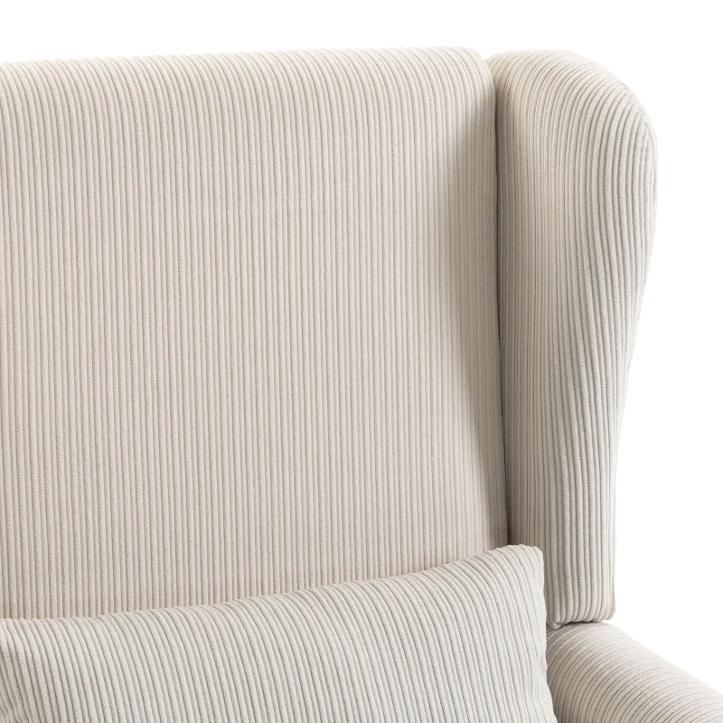 HOMCOM Sillón de Salón, Sillón Auxiliar Moderno en Terciopelo Acanalado con Respaldo Alto con Orejas, Cojín Lumbar, Beige